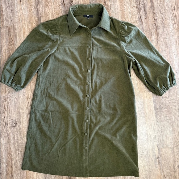 7 for all Mankind • Micro Corduroy Button Front 3/4 Sleeve Dress - Picture 7 of 10